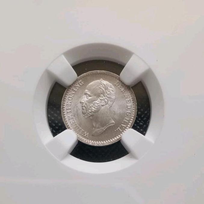 NGC MS65, Koin Kuno Netherlands 10 Cent 1849 Silver Coin UNC Luster SMR