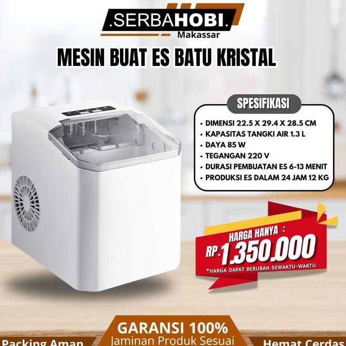 monggo] Mesin Pembuat Es Batu Kristal Otomatis Mini Portable Ice Maker 12kg 100W