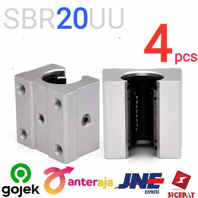 SBR20UU SBR20 SBR 20 LINEAR GUIDE BEARING BLOCK SLIDING CNC RAIL -4PCS ORIGINAL DAN TERPERCAYA