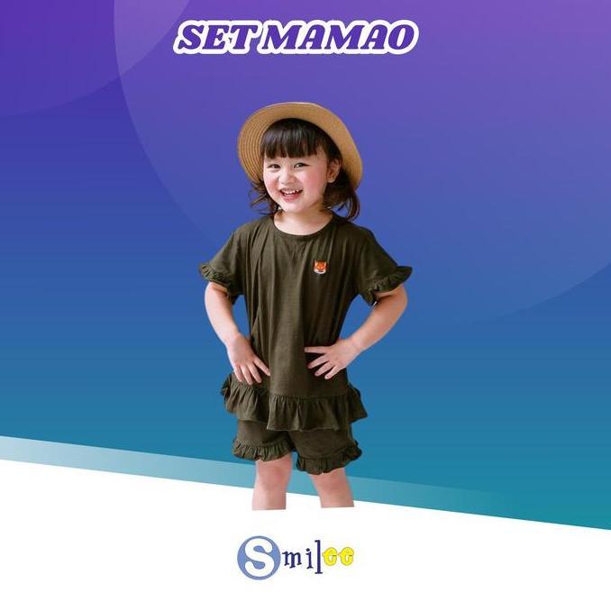 Promo Setelan Anak Kaos Smilee Mamao Warna Hijau Army Size 1-5 Tahun Parsel Perempuan Katun COD