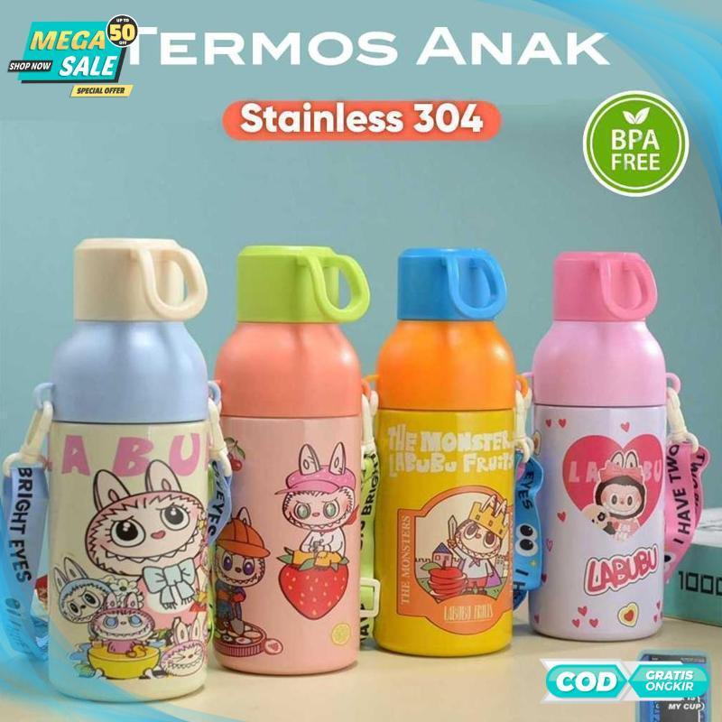 Termurah Botol Tempat Air Minum Stainless 304 600ml/ Tumbler Anak Sekolah Tali Panjang + Box - 2025 