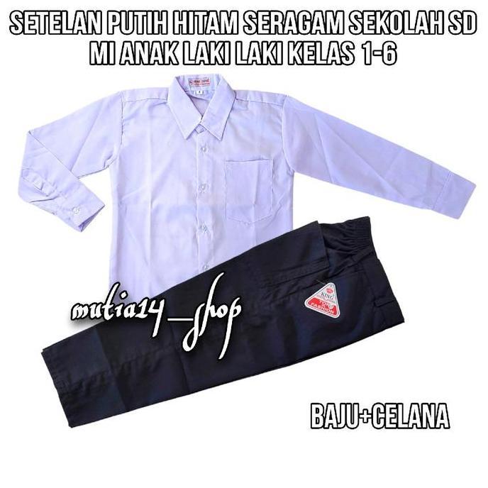 Promo setelan seragam sekolah putih hitam sekolah SD anak laki laki baju putih polos lengan panjang 