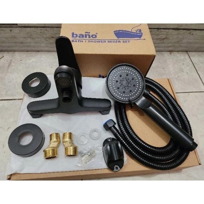 Kran bathup shower panas dingin Set + hand shower Hitam Keran Kran Bakip Hitam - Bano Shower set