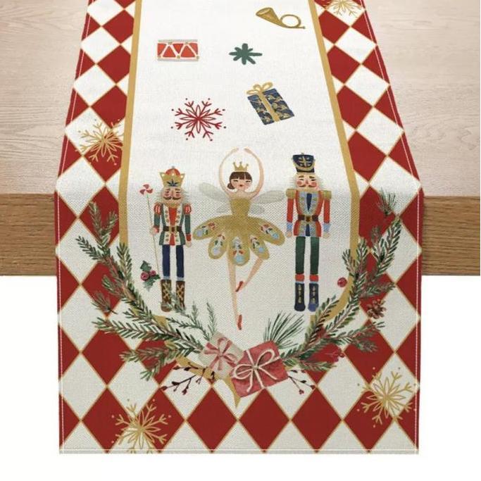 Table Runner Christmas Motif Nutcracker Taplak Meja Makan Kain Dekorasi Natal TP