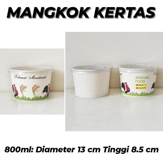 MANGKOK KERTAS 800ml POLOS MOTIF / PAPER BOWL + TUTUP / PAPER BOWL