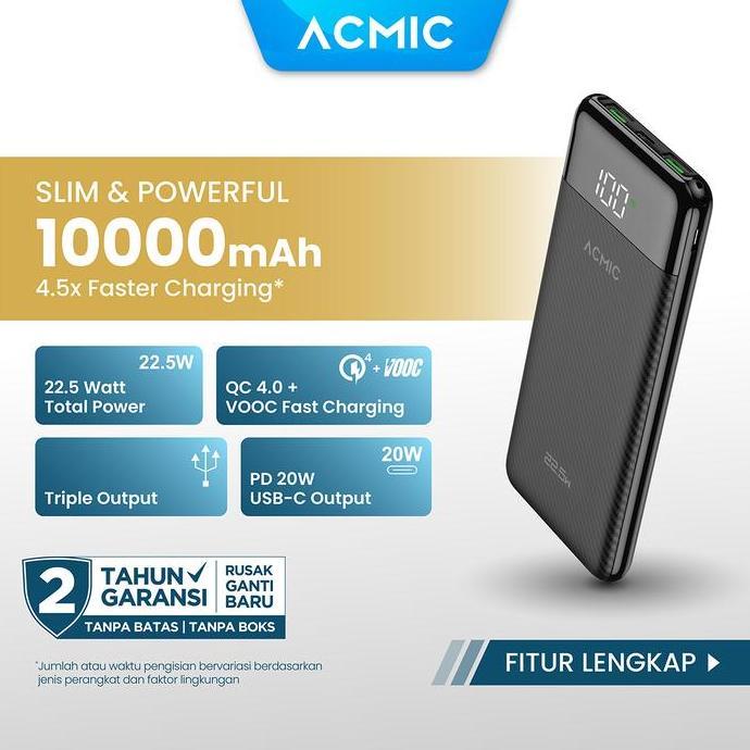 ACMIC F10PRO 10000mAh Powerbank Slim 22.5W Fast Charging Type C