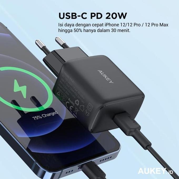 DF129 - Adapter AUKEY Charger Port USB C 20W PA-R1-BK Kepala Charger Aukey