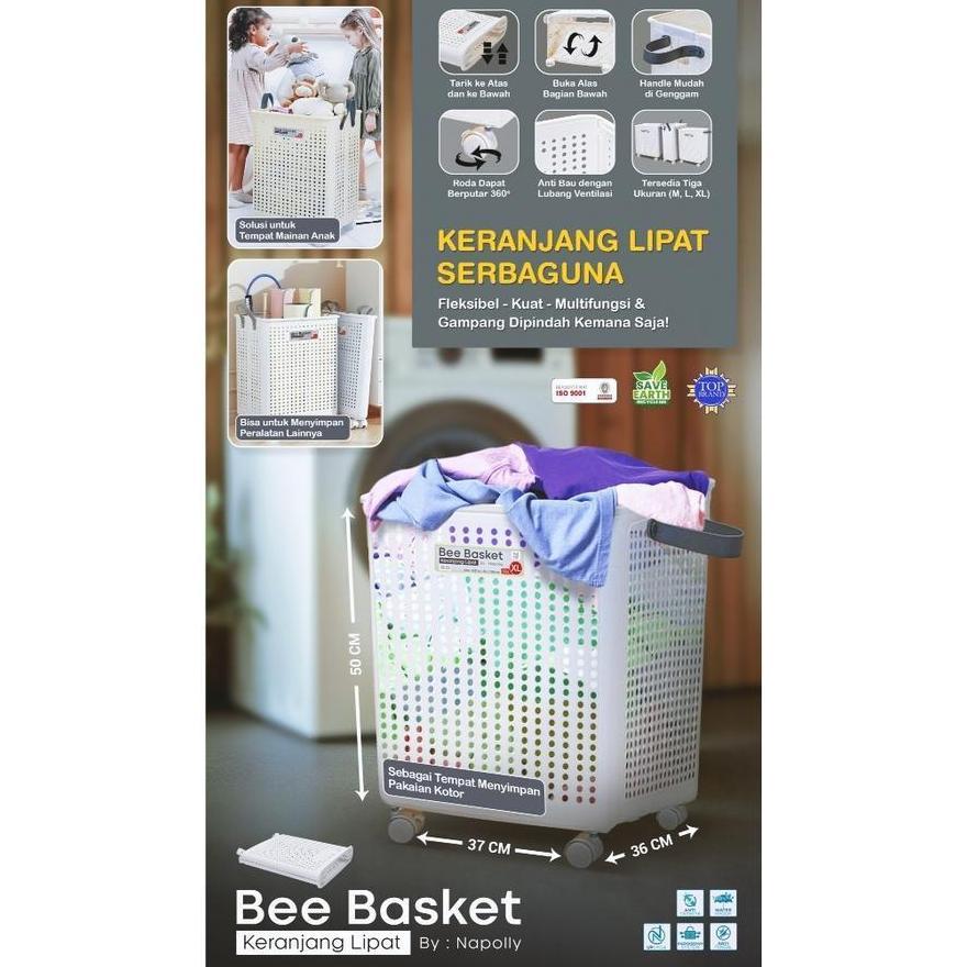 Napolly Keranjang Laundry Bee Basket Keranjang Pakaian Cucian Kotor Dengan Roda Laundry Basket Keran