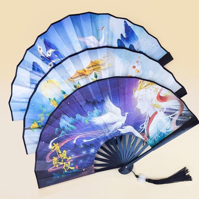 Promo Kipas Lipat Cina/Kipas Lipat Gaya Kuno Cina/Kipas Lipat Sutra Cina/Kipas Lipat Sutra Gaya Kuno