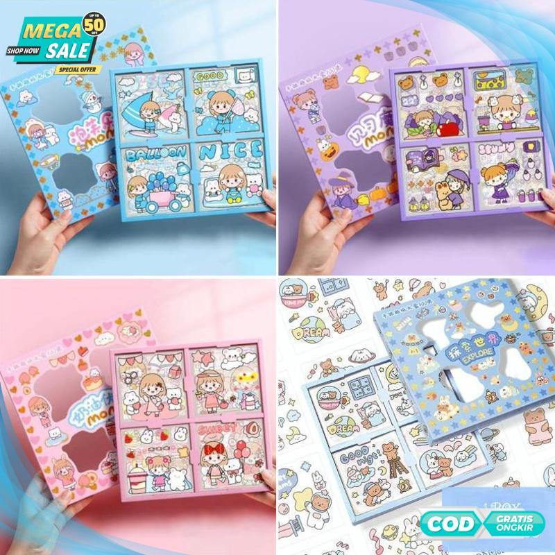 Bisa COD // Sticker MOMO Kartun Aesthetic Waterproof 1 Box isi 100 pcs/ Sticker kartun Motif Lucu An