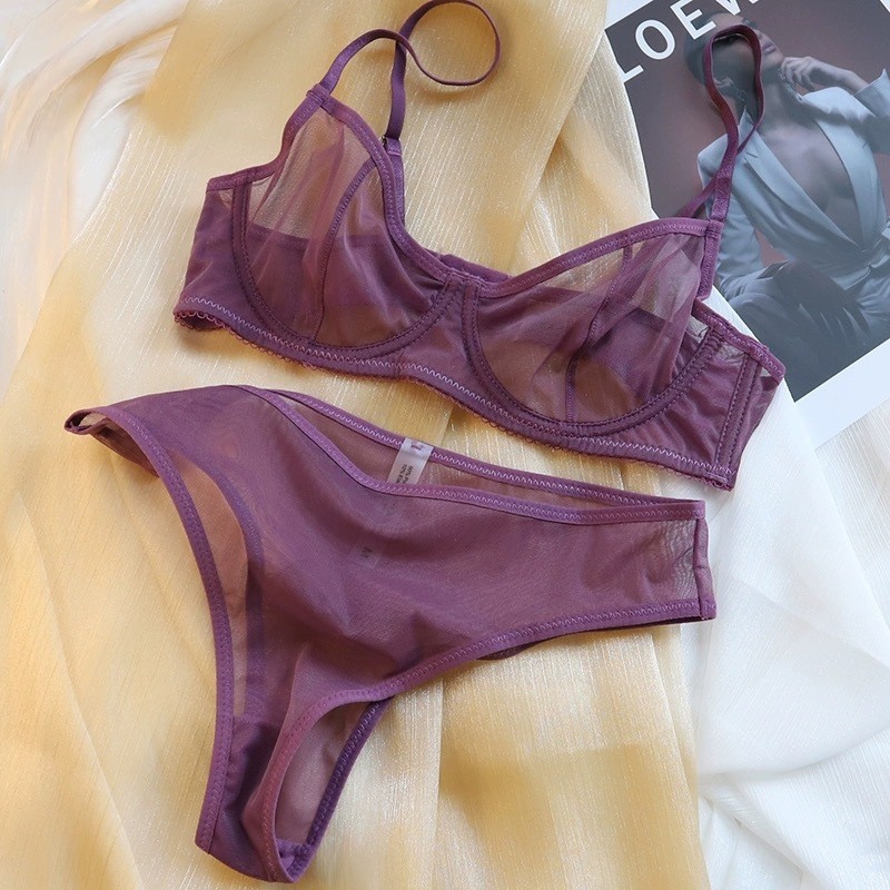 [Miss Lace]Set bra push-up dan celana dalam berkawat dengan jaring ultra tipis dan transparan