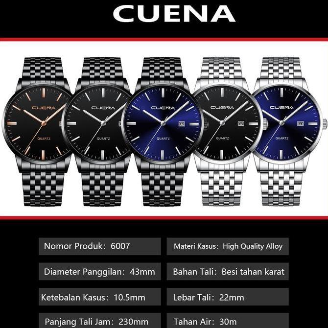 DF358>> CUENA Jam Tangan Pria Analog tahan air Kalender Bercahaya 6007