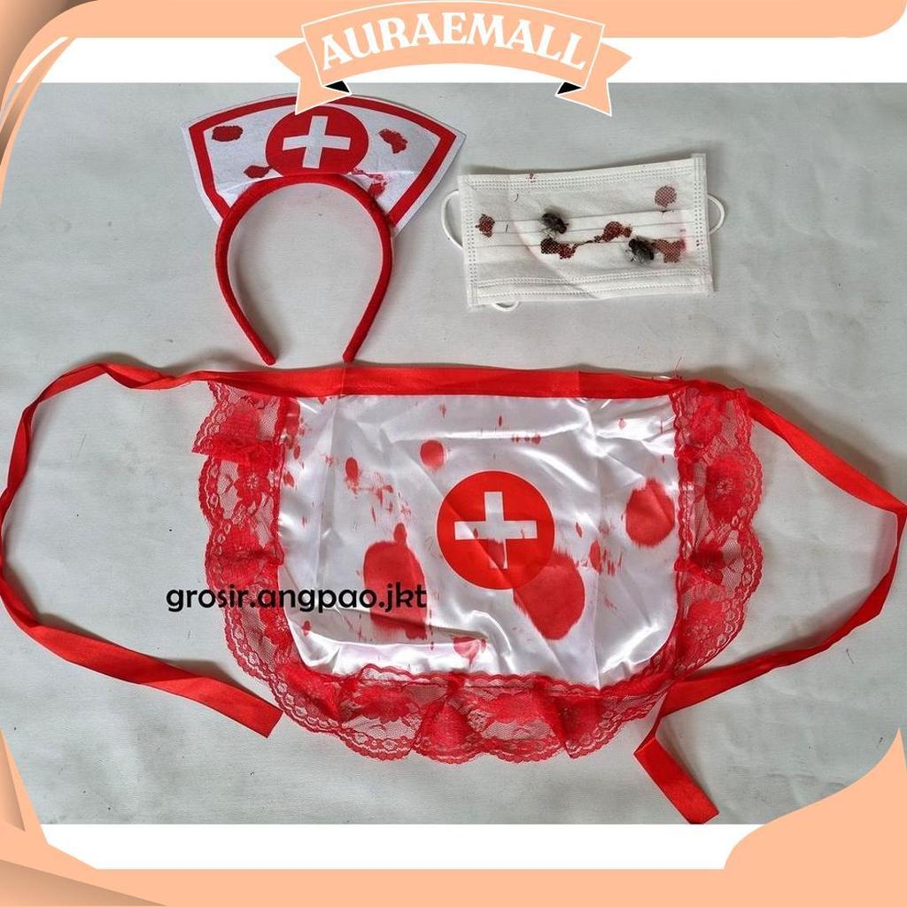 Kostum Bando Masker Suster Set Halloween Party Cosplay Hantu Suster Promo