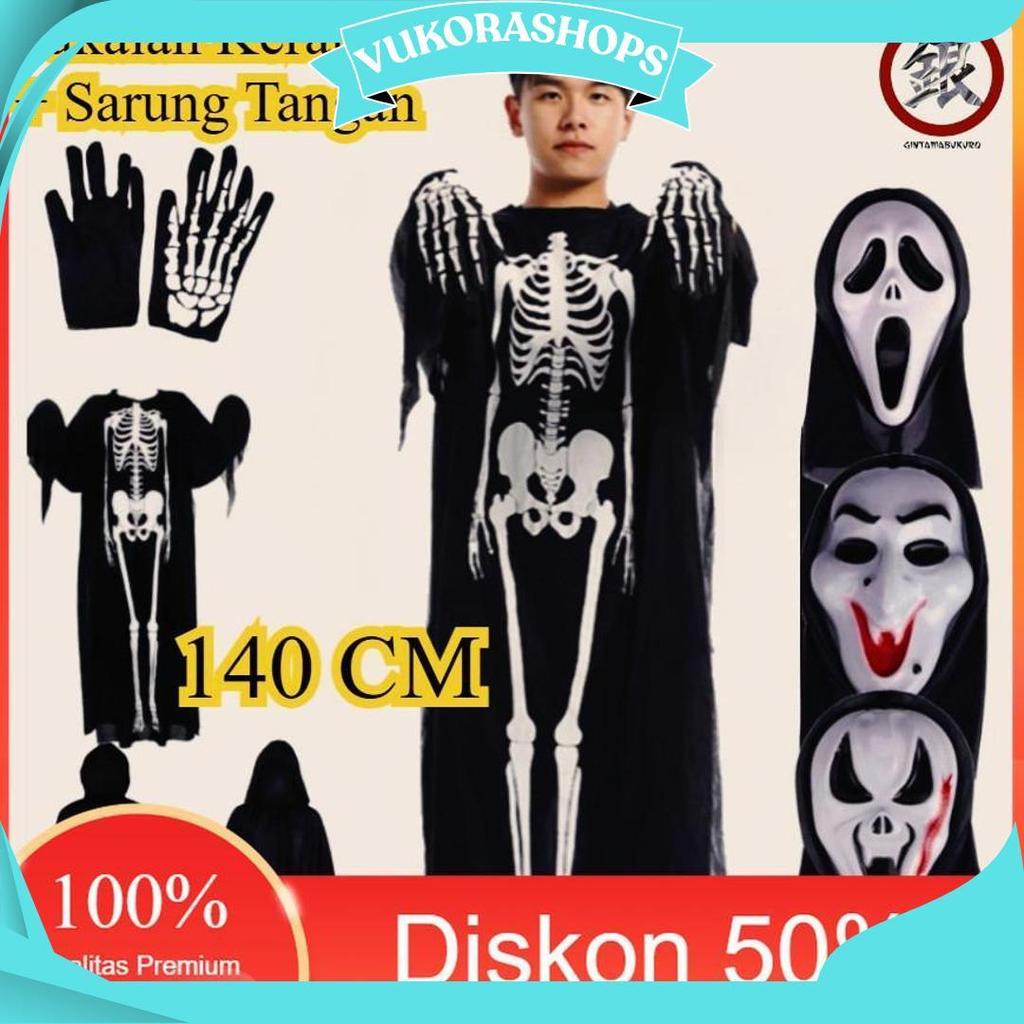 Diskon 10.10 HallowenKostum Set Jubah Skull /Kostum Tengkorak Anak Dewasa Baju/Tengkorak Ghost Costu