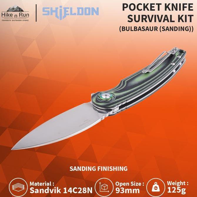 Pisau Lipat Shieldon Bulbasaur Sanding Pocket Knife 9061G-N