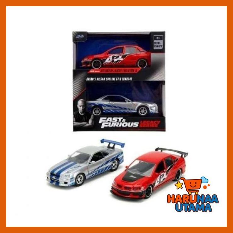 MAINAN HOBI - JADA FAST AND FURIOUS 1:32 LEGACY BRIAN'S NISSAN SKYLINE GTR R34 & MITSUBISHI LANCER E
