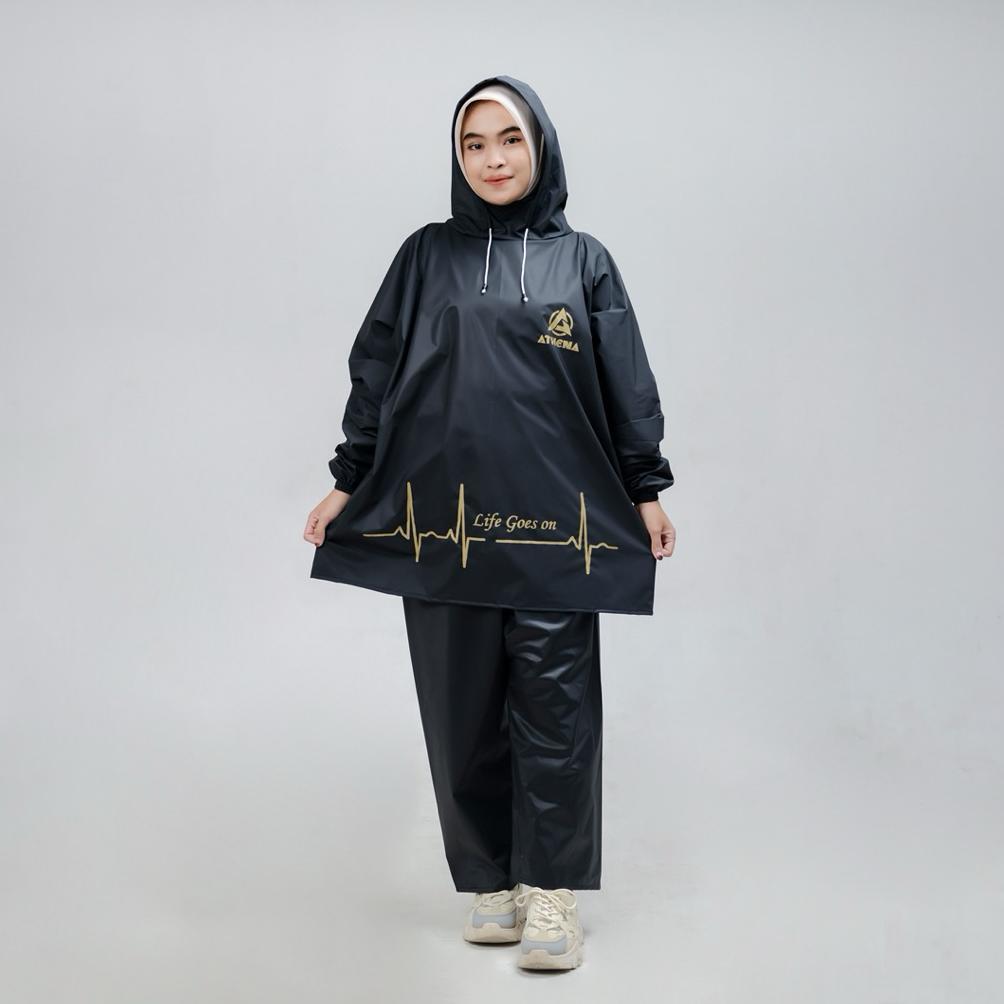 Jas Hujan Model Hoodie Pria Wanita Bahan Waterproof Tebal Elastis Dan Anti Rembes By Athena