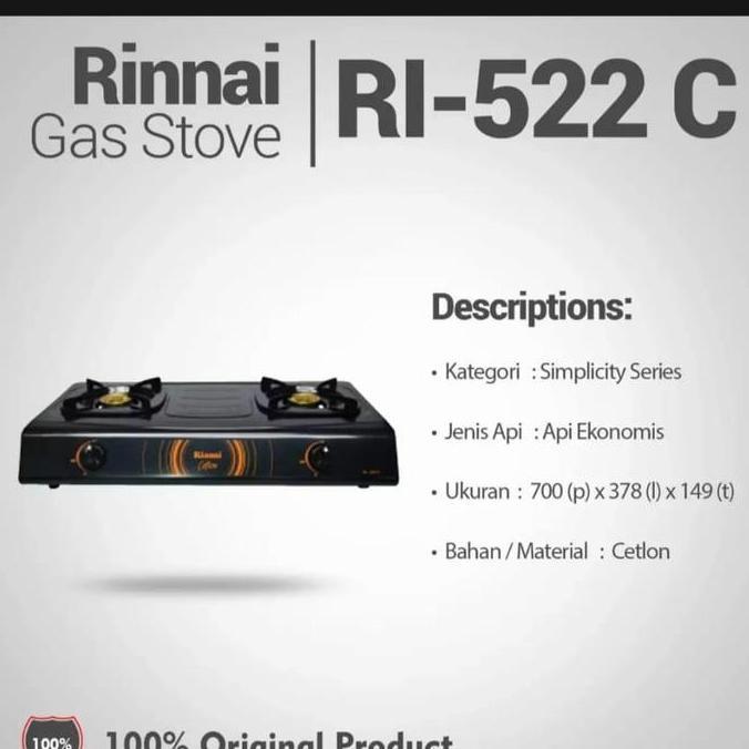 TERBARU - Kompor Rinnai RI- 522C 2 tungku(teflon)/kompor gas rinnai 2 tungku