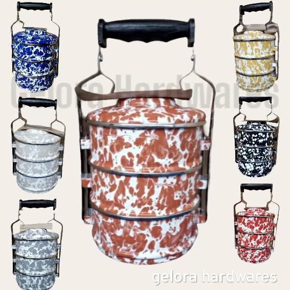 Terlaris Rantang Enamel Blirik Susun Tiga/ Rantang Susun Kedaung/ Diameter 14