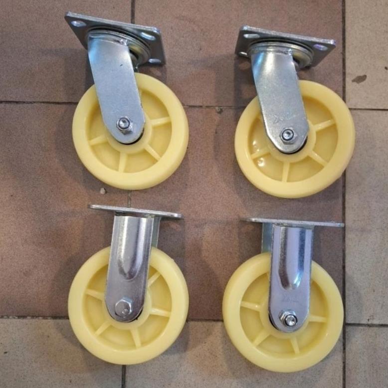 Roda Troli Nilon Heavy Duty 6 Inch 1set (2Hidup 2Mati) Roda Troli