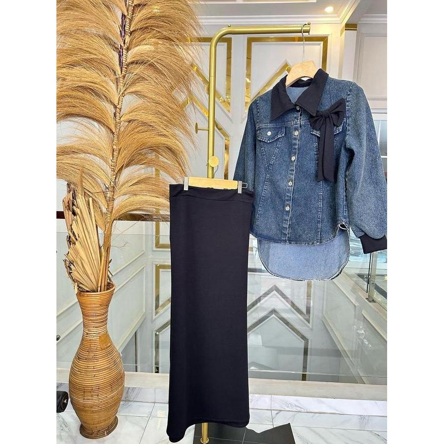 Promo Setelan Rok Lara Denim Hijab Style Ella Trendy COD