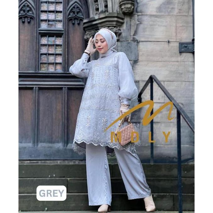 Promo MDLY Baju Mewah setelan wanita muslim Kombinasi Enoora Set By Mdly Silk Organza COD
