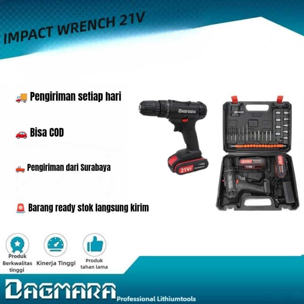 Dagmara 21V Cordless Screw drill Mesin Bor Baterai Portable Impact Drill Bor Kayu Beton Besi