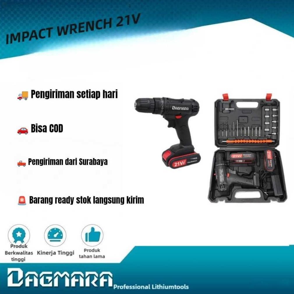 Dagmara 21V Cordless Screw drill Mesin Bor Baterai Portable Impact Drill Bor Kayu Beton Besi