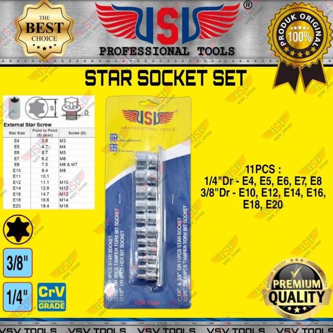 TQ536 Kunci Sok Bintang Set 11pcs E4-E20 kunci Bintang Sock VSV Star