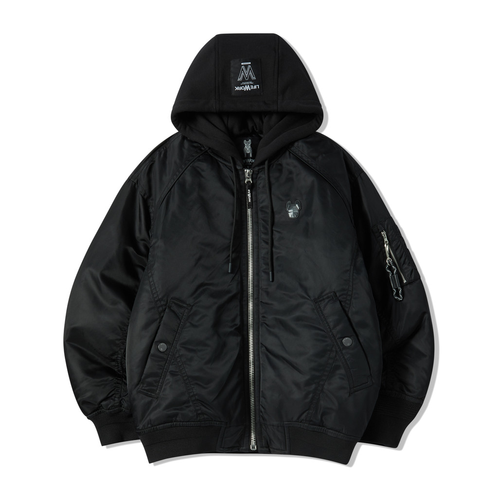 LIFEWORK - Hipdok Carabiner Hooded Ma-1 Bomber Jacket Black - Jaket Bomber Hitam Pria