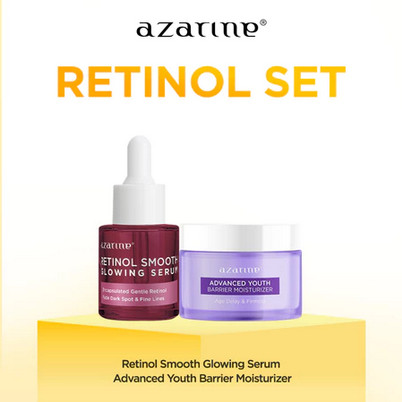 PROMO ISI 2 PCS AZARINE PAKET ANTI AGING FLEK HITAM KERUTAN GARIS HALUS [SERUM RETINOL GLOWING DAN A