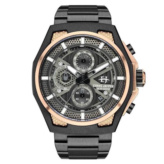 Promo Buy 1 Get 1  Evans Jayden Jam Tangan Pria EJ 9585 Rantai Stainless Steel Chronograph Kaca Sapp