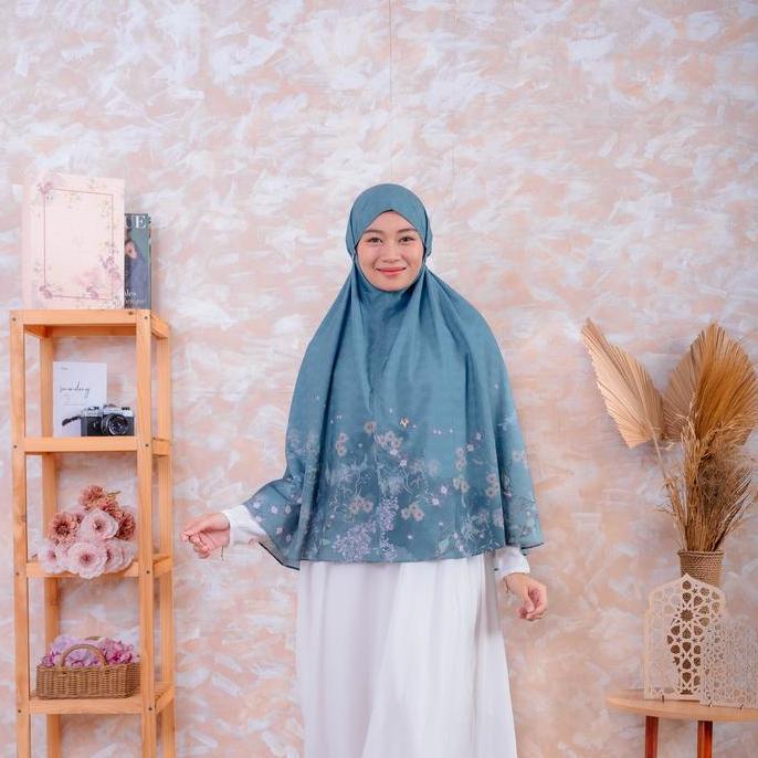 VESELKA Alesya Bergo Syari Hijab Printing t Khimar Motif Bunga Syari Jilbab Kerudung Praktis muslima