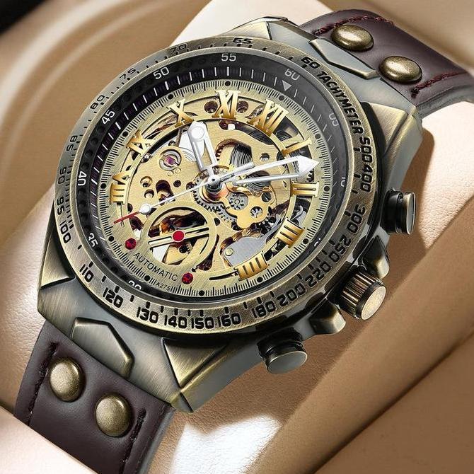 Promo [COD] Jam Tangan Otomatis Asli Kulit Tahan Air Mesin Mekanik Transparan Awet Seumur Hidup Prem