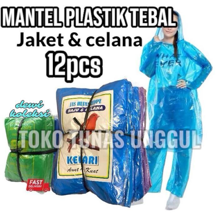 Or42 12pcs MANTEL PLASTIK BAJU CELANA/mantel plastik setelan/jas hujan tebal/mantel plastik murah Te