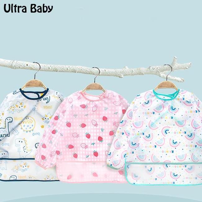 Ultra Celemek Makan Bayi Wateroof Anti Air Anak Lengan Panjang Bib Baju Blw Bagus Lucu