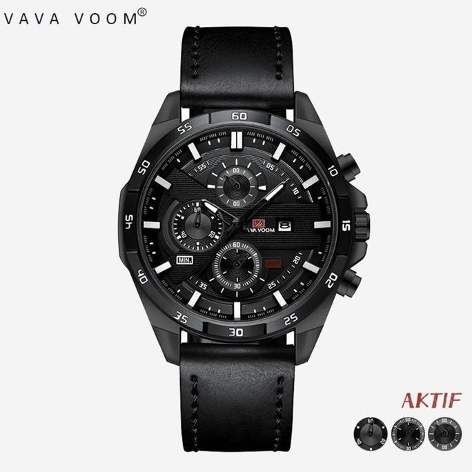 Promo VAVA VOOM Jam Tangan Chrono Aktif pria elegan strap kulit analog anti air bergaransi 100% Ori 