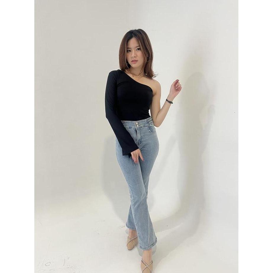 DV14 - AMBER One Shoulder Bodysuit | Tarzan Top | One Shoulder Long Sleeve Top