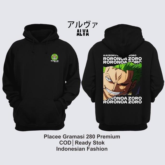 DR223 >> Hoodie Roronoa Zoro One Piece 015 Sweater Distro Zipper wibu Fleece Gramasi 280 Unisex Stre
