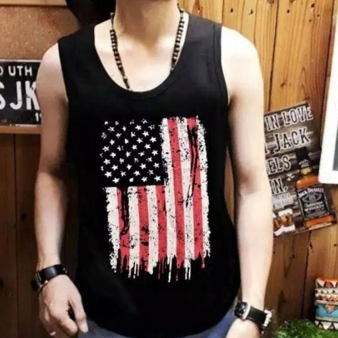 DF211 >> Singlet / Kaos tanpa lengan / Kaos Dalam / T-shirt Distro / Singlet Bendera B Pria Murah Sa