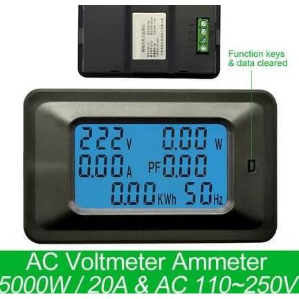 KWh Meter Digital AC 20A Wattmeter Voltmeter Ammeter Energi LCD Combo