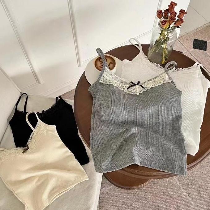 Promo MoMoRi Tank Top Wanita Busa Bra Dalaman Renda Pita Import Korean Style COD