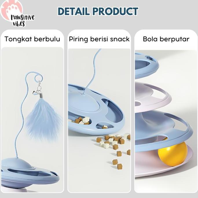 Cat Play Toy Tower - Mainan Kucing Bola Putar - Mainan Kucing Interaktif Lucu Towe 3 Lapis - Set Mai