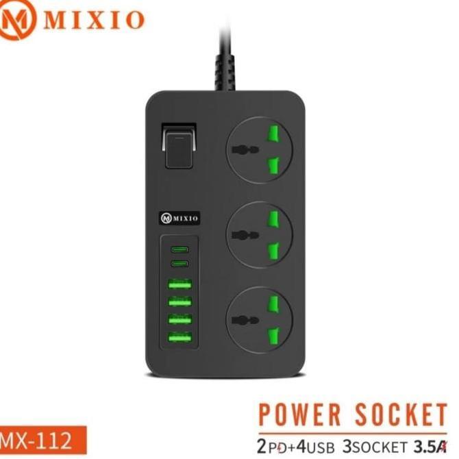 MIXIO MX-112 Power Socket Adaptor Charger Stop Kontak 2PD+4USB+3Socket