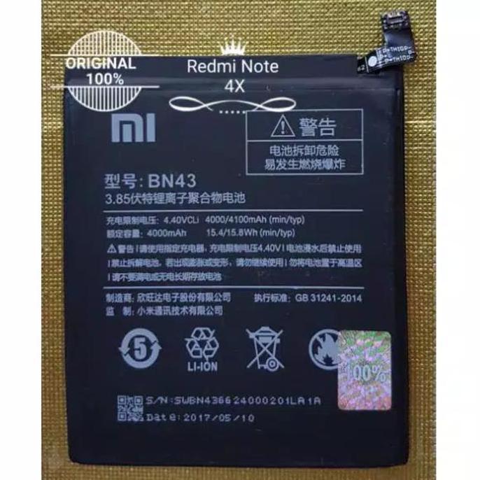 Baterai Xiaomi Redmi Note 4X Snapdragon BN43 BN 43 Original Batre