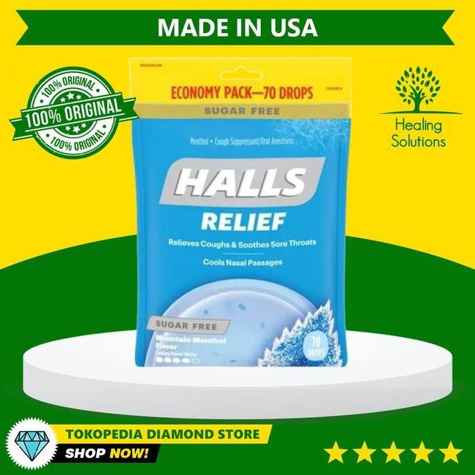 Halls Sugar Free Menthol Permen Batuk Pilek Tenggorokan Isi 70