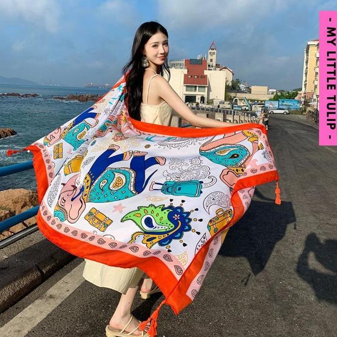 Syal Motif Lebar / Scarf Cewek Unik / Hampers Natal Lebaran / Pashmina Motif Gajah