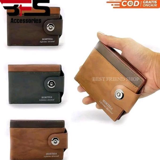 DE51 }} Mortega Dompet Lipat Kulit Sintetis Original-M-1041 Hitam Pria dengan 2 Tempat Uang 5 Slot K