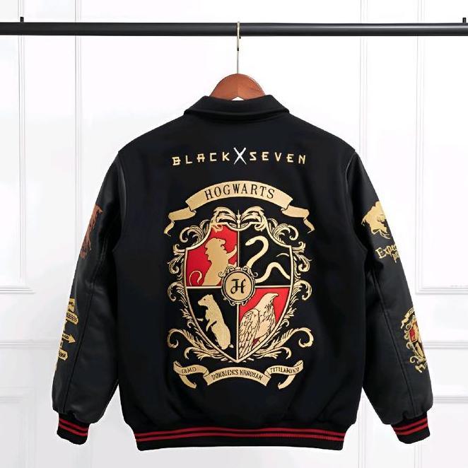 Varsity Jaet Hogwarts Legacy V2 Harry Potter Hitam Gold Jaket Baseball Bordir Unisex Leather Fleece 
