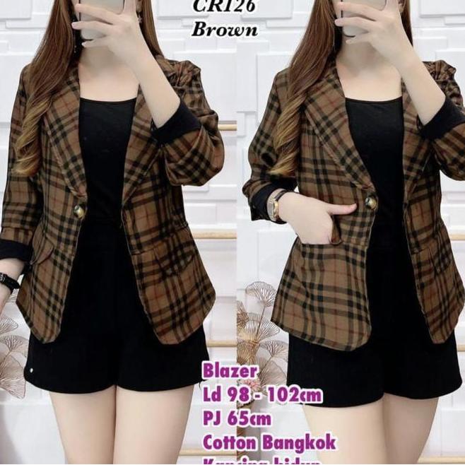 Blazer Kantor Wanita Motif Kotak Blazer Kantor